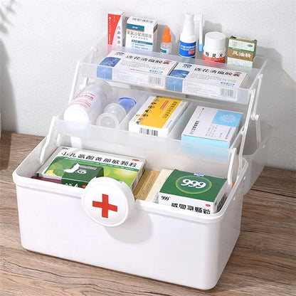 Size L 3-Layer Large Medicine Storage Case Portable Plastic First Aid Box with Lid, 33.5x19x23cm