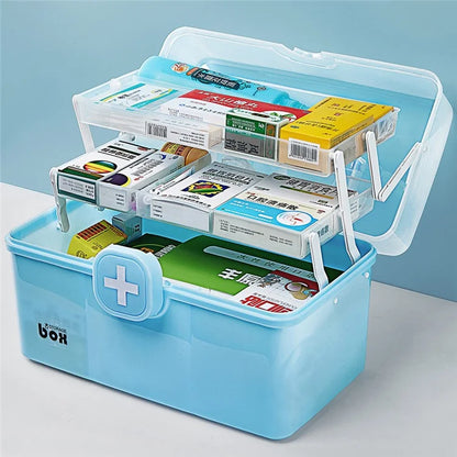 Size L 3-Layer Large Medicine Storage Case Portable Plastic First Aid Box with Lid, 33.5x19x23cm