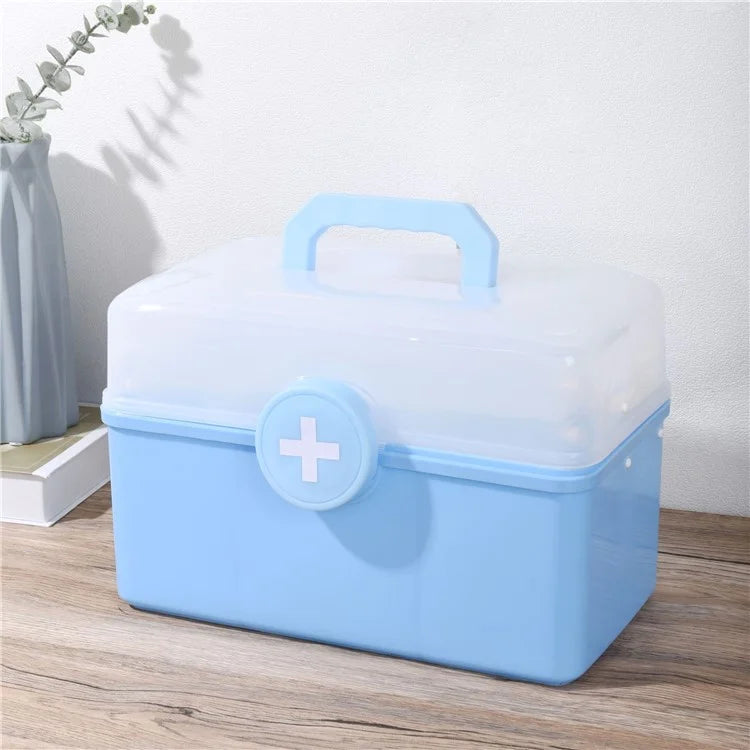 Size S 3 Layer Medicine Case First Aid Emergency Plastic Storage Box for Home Outdoor, 28x16.5x16cm