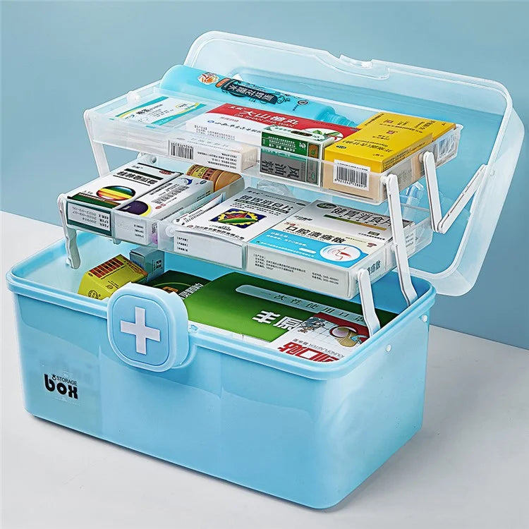 Size S 3 Layer Medicine Case First Aid Emergency Plastic Storage Box for Home Outdoor, 28x16.5x16cm