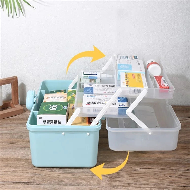 Size S 3 Layer Medicine Case First Aid Emergency Plastic Storage Box for Home Outdoor, 28x16.5x16cm