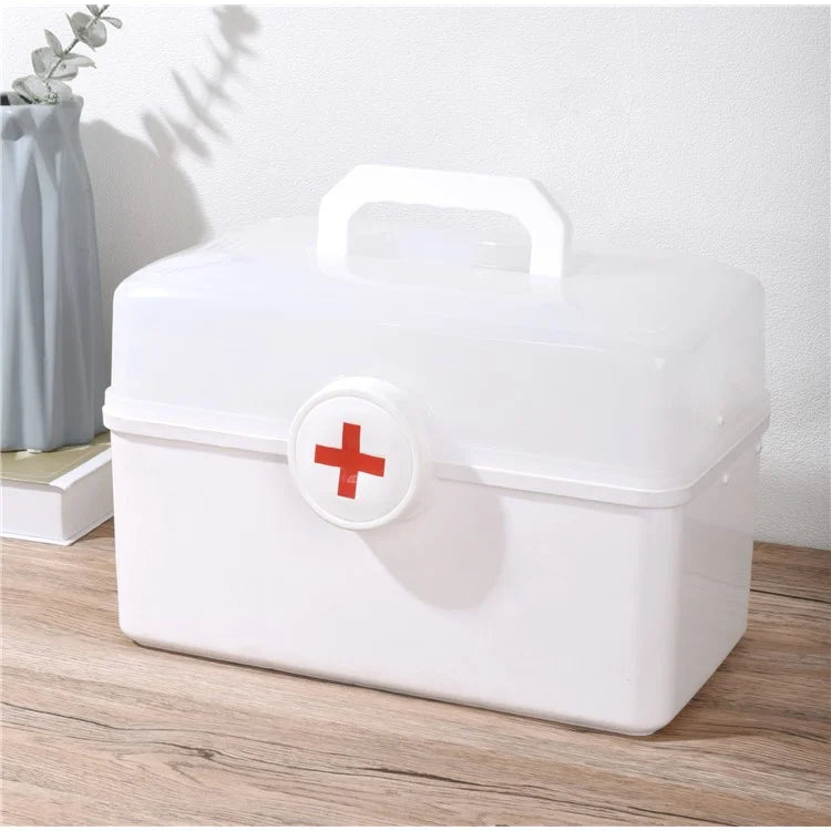 Size S 3 Layer Medicine Case First Aid Emergency Plastic Storage Box for Home Outdoor, 28x16.5x16cm