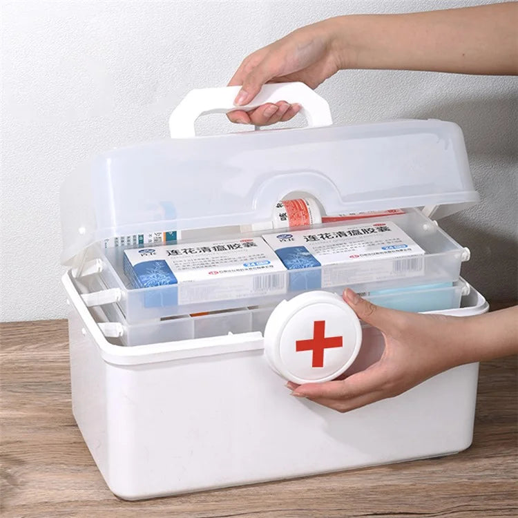 Size S 3 Layer Medicine Case First Aid Emergency Plastic Storage Box for Home Outdoor, 28x16.5x16cm