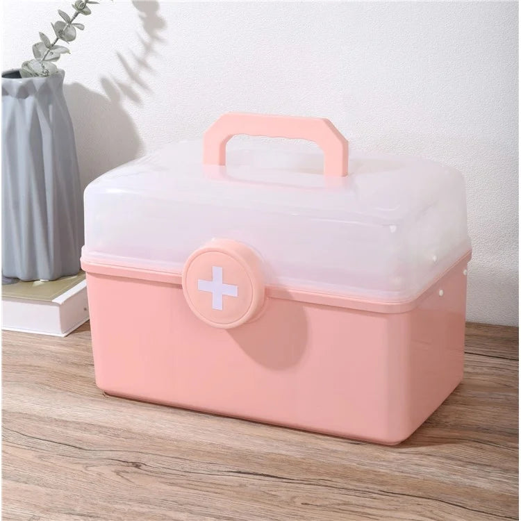 Size S 3 Layer Medicine Case First Aid Emergency Plastic Storage Box for Home Outdoor, 28x16.5x16cm