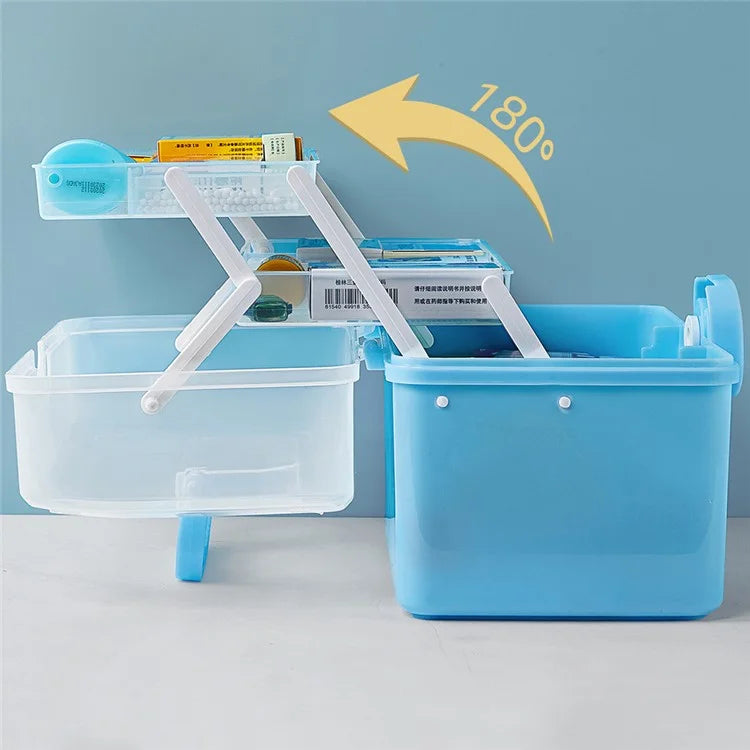 Size S 3 Layer Medicine Case First Aid Emergency Plastic Storage Box for Home Outdoor, 28x16.5x16cm