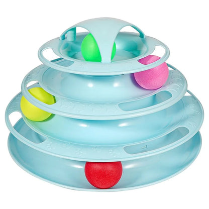 Cat Toys 4-Tier Turntable Roller Colorful Balls Interactive Kitten Exercise Toys Set