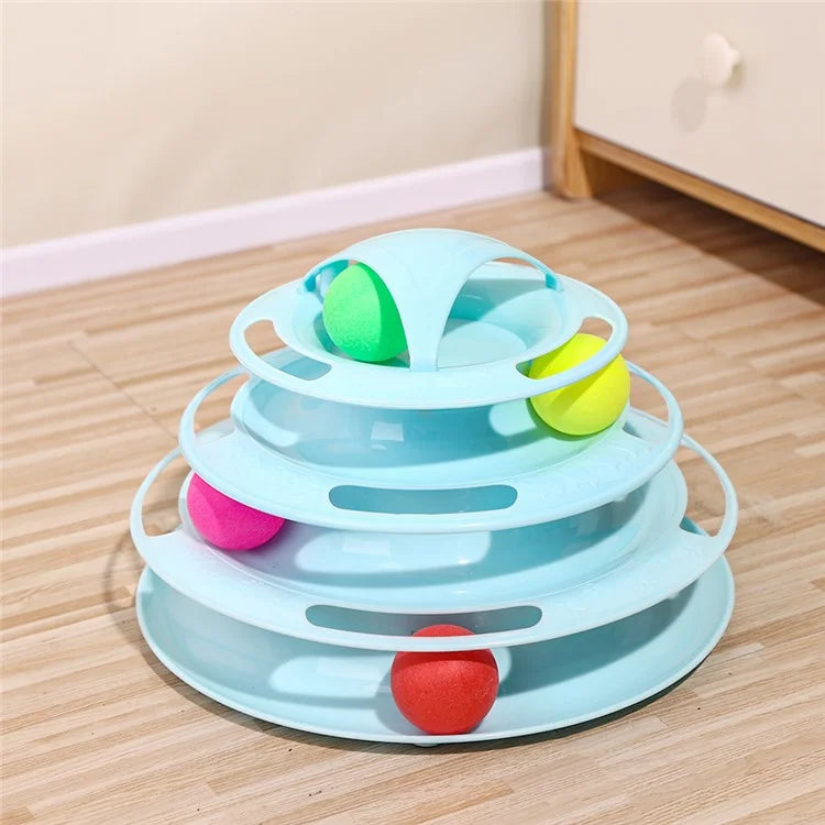 Cat Toys 4-Tier Turntable Roller Colorful Balls Interactive Kitten Exercise Toys Set