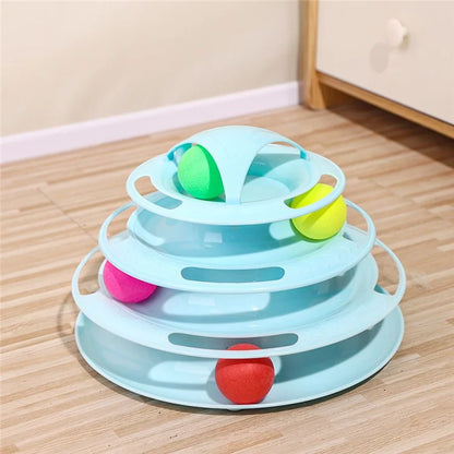 Cat Toys 4-Tier Turntable Roller Colorful Balls Interactive Kitten Exercise Toys Set