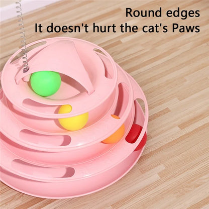 Cat Toys 4-Tier Turntable Roller Colorful Balls Interactive Kitten Exercise Toys Set