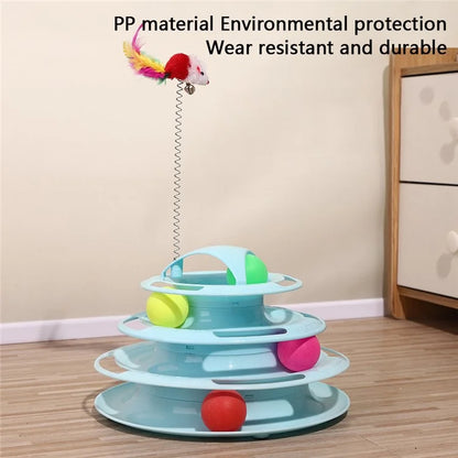 Cat Toys 4-Tier Turntable Roller Colorful Balls Interactive Kitten Exercise Toys Set