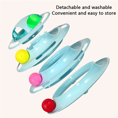 Cat Toys 4-Tier Turntable Roller Colorful Balls Interactive Kitten Exercise Toys Set