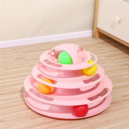Cat Toys 4-Tier Turntable Roller Colorful Balls Interactive Kitten Exercise Toys Set