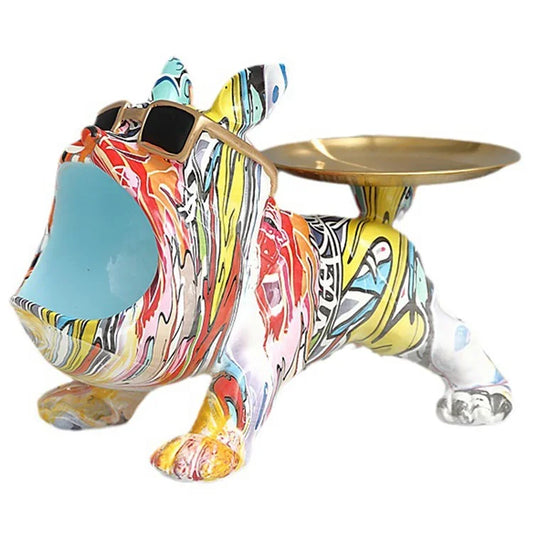 550S Resin Colorful Bulldog Sculpture Key Tray Entryway Table Organizer Home Decoration