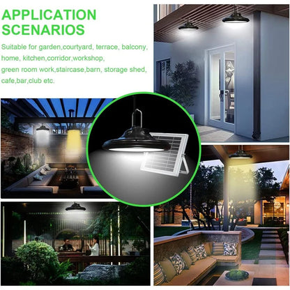 Hanging Solar Light Waterproof Garage Garden Patio LED Lamp with Remote Control