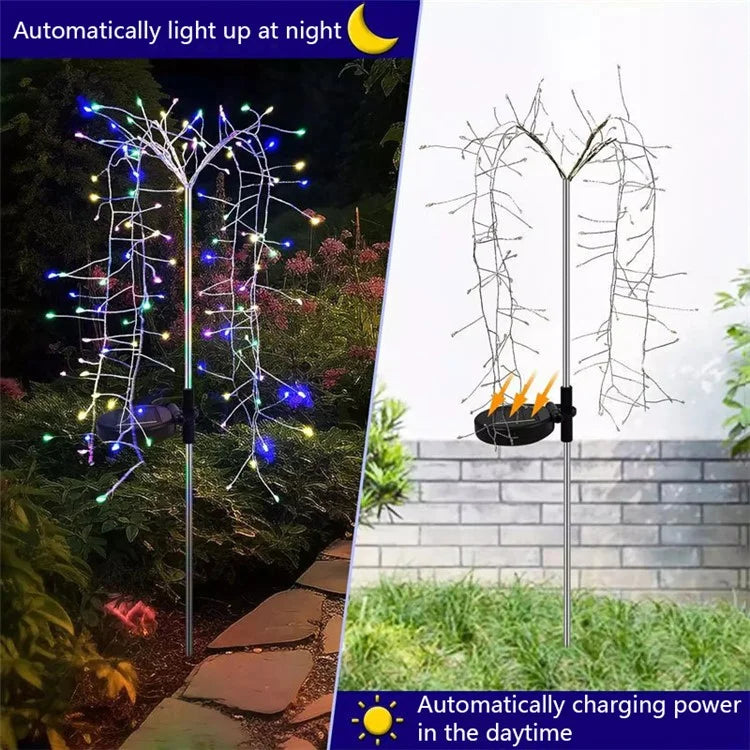 100LED Ground Insert Solar Fireworks Light Yard Garden Lawn Decor Simulation Fireworks Light