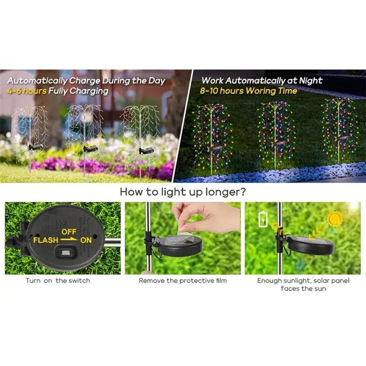100LED Ground Insert Solar Fireworks Light Yard Garden Lawn Decor Simulation Fireworks Light