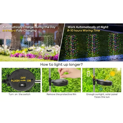 100LED Ground Insert Solar Fireworks Light Yard Garden Lawn Decor Simulation Fireworks Light