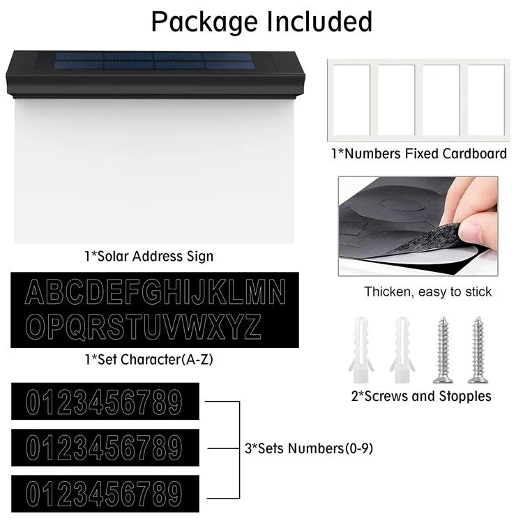 30-LED Solar Address Sign House Numbers Light with 5 Alphabet+3 Group Number+4-Grid Paper