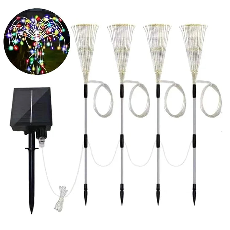 4 in 1 Firework Shape Ground Lights 8 Modes Solar Powered Garden Landscape Lamp
