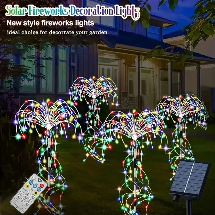 4 in 1 Firework Shape Ground Lights 8 Modes Solar Powered Garden Landscape Lamp