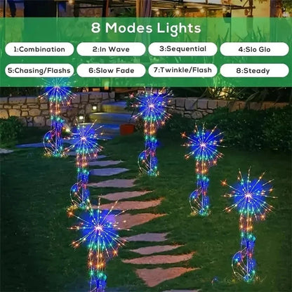 4 in 1 Firework Shape Ground Lights 8 Modes Solar Powered Garden Landscape Lamp