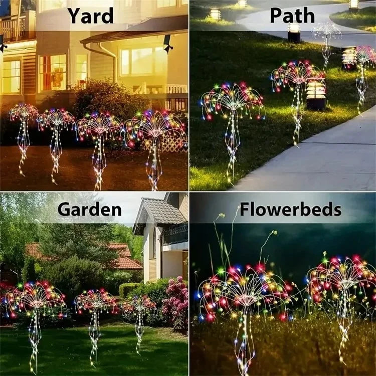 4 in 1 Firework Shape Ground Lights 8 Modes Solar Powered Garden Landscape Lamp