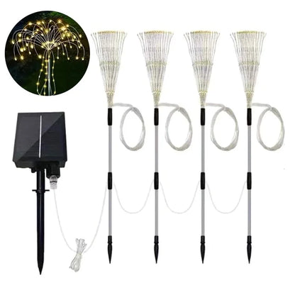 4 in 1 Firework Shape Ground Lights 8 Modes Solar Powered Garden Landscape Lamp