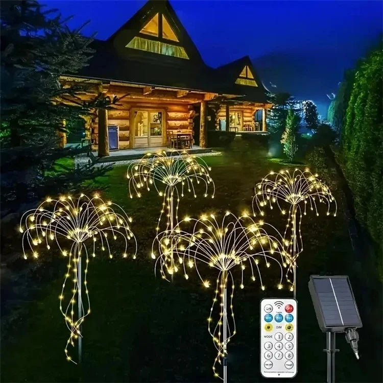 4 in 1 Firework Shape Ground Lights 8 Modes Solar Powered Garden Landscape Lamp