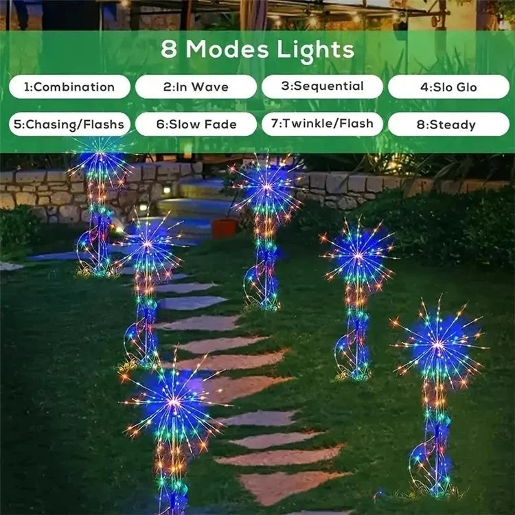 4 in 1 Firework Shape Ground Lights 8 Modes Solar Powered Garden Landscape Lamp
