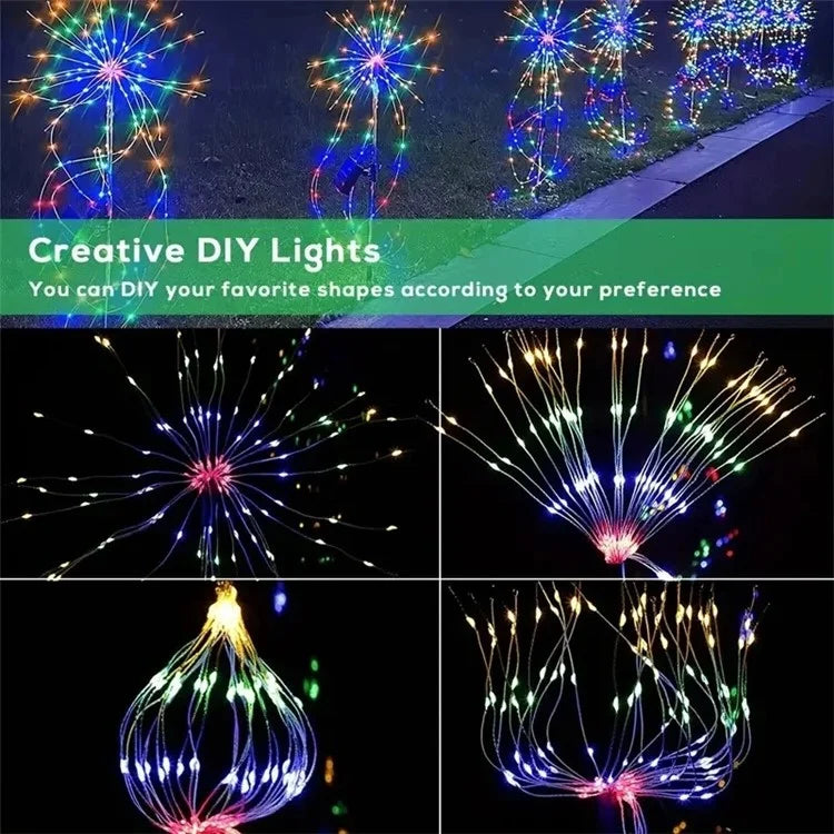 4 in 1 Firework Shape Ground Lights 8 Modes Solar Powered Garden Landscape Lamp