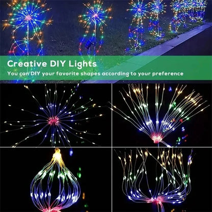 4 in 1 Firework Shape Ground Lights 8 Modes Solar Powered Garden Landscape Lamp