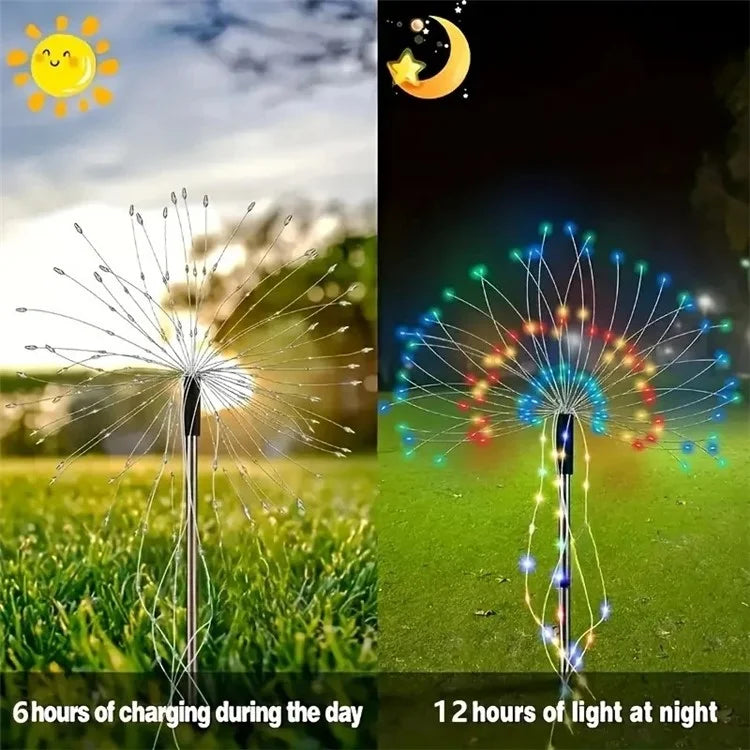 4 in 1 Firework Shape Ground Lights 8 Modes Solar Powered Garden Landscape Lamp