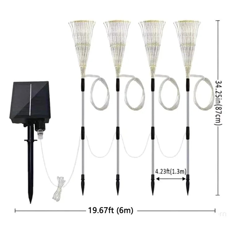 4 in 1 Firework Shape Ground Lights 8 Modes Solar Powered Garden Landscape Lamp