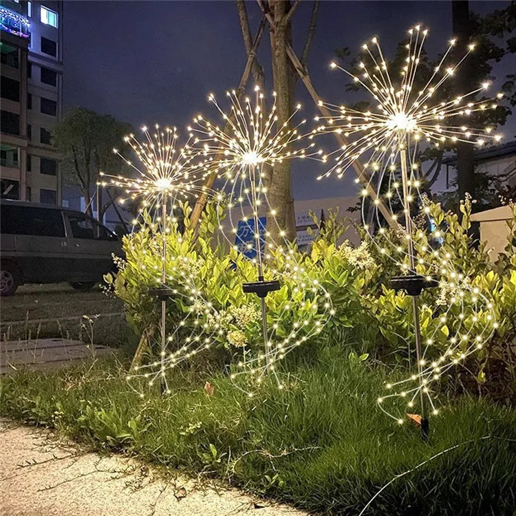 120LED Ground Insert Solar Simulation Fireworks Light Yard Garden Lawn Decorative Light
