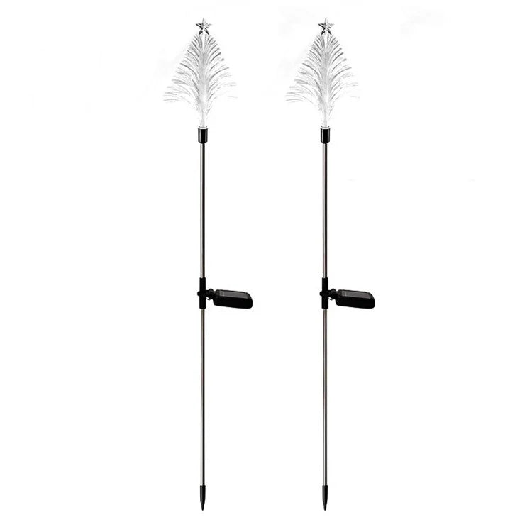 2Pcs Solar Powered Fiber Optic Christmas Tree Shape Ground Stake Light Garden Decoration
