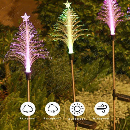 2Pcs Solar Powered Fiber Optic Christmas Tree Shape Ground Stake Light Garden Decoration