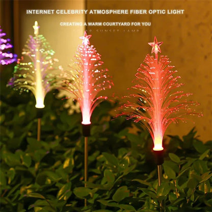 2Pcs Solar Powered Fiber Optic Christmas Tree Shape Ground Stake Light Garden Decoration