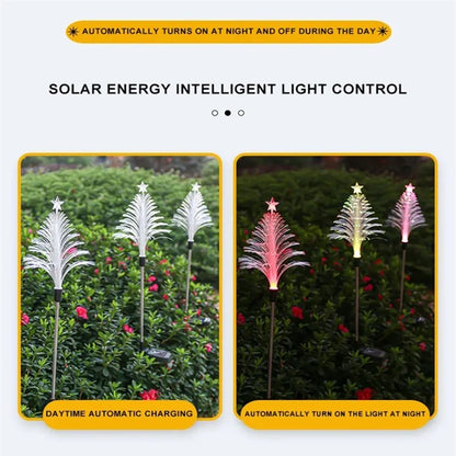 2Pcs Solar Powered Fiber Optic Christmas Tree Shape Ground Stake Light Garden Decoration