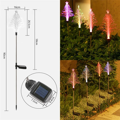 2Pcs Solar Powered Fiber Optic Christmas Tree Shape Ground Stake Light Garden Decoration