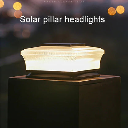 4-LED Fence Post Light Solar Powered Fence Post Cap Lamp for Deck, Patio, Garden