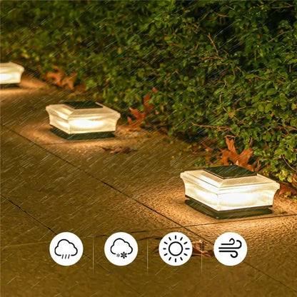 4-LED Fence Post Light Solar Powered Fence Post Cap Lamp for Deck, Patio, Garden