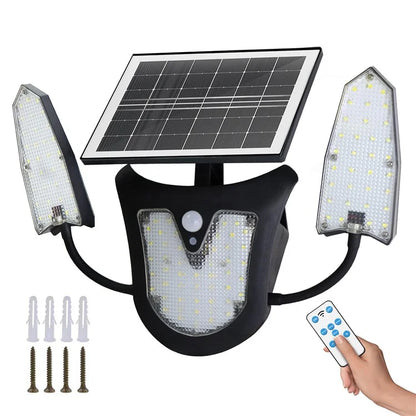 Independent Solar Panel 3-Head LED Wall Lamp PIR Human Body Sensing Villa Garden Yard Light