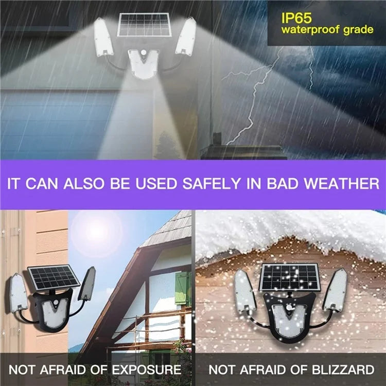 Independent Solar Panel 3-Head LED Wall Lamp PIR Human Body Sensing Villa Garden Yard Light