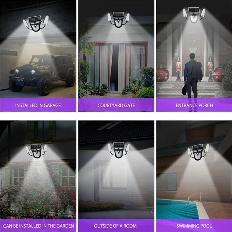 Independent Solar Panel 3-Head LED Wall Lamp PIR Human Body Sensing Villa Garden Yard Light