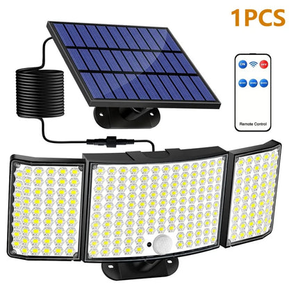 234LED Waterproof Outdoor 3-Head Solar Lamp Motion Sensor Garden Yard Wall Light with Remote Control