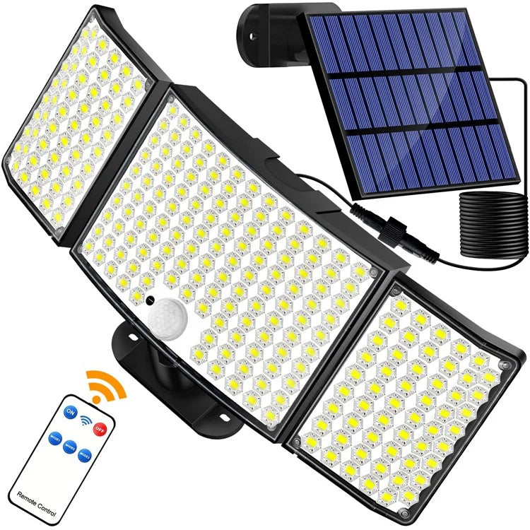 234LED Waterproof Outdoor 3-Head Solar Lamp Motion Sensor Garden Yard Wall Light with Remote Control