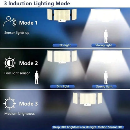 234LED Waterproof Outdoor 3-Head Solar Lamp Motion Sensor Garden Yard Wall Light with Remote Control