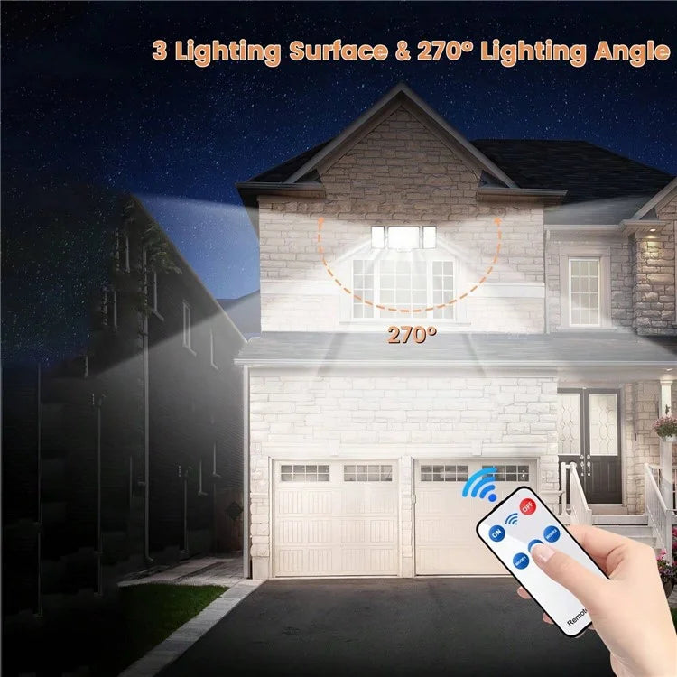 234LED Waterproof Outdoor 3-Head Solar Lamp Motion Sensor Garden Yard Wall Light with Remote Control