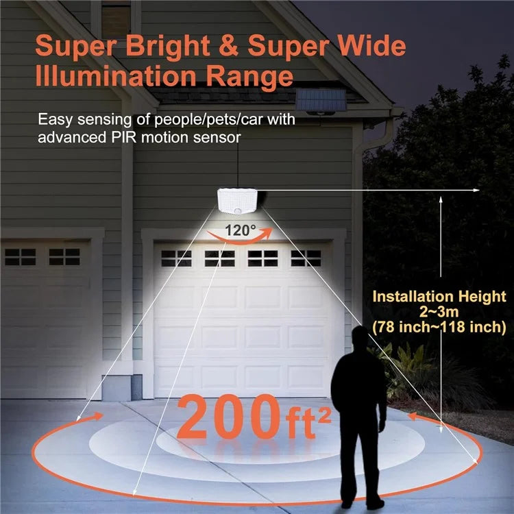 222LED Waterproof Outdoor Solar Wall Lamp Motion Sensor Garden Yard Garage Light with Remote Control