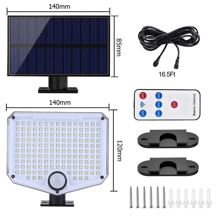 222LED Waterproof Outdoor Solar Wall Lamp Motion Sensor Garden Yard Garage Light with Remote Control